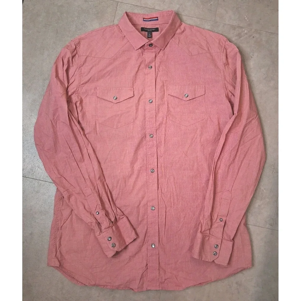 Banana Republic Pearl Snap Long Sleeve Button Down Slim Fit Mens Size XL Tall - Picture 2 of 12